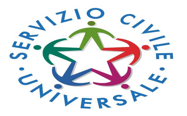 Il logo del servizio civile universale è composto da una stella colorata a cinque punte, con omini stilizzati, uno per ogni punta, che si tengono per mano