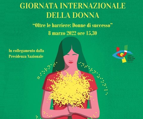 L’immagine ritrae la locandina dell’iniziativa, con il disegno di una donna che tiene in mano un mazzo di mimose, con i fiori che compongono la scritta in Braille: "Giornata Internazionale dei diritti delle donne"
