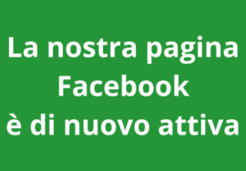 Su sfondo verde, la scritta in bianco: la nostra pagina facebook è di nuovo attiva