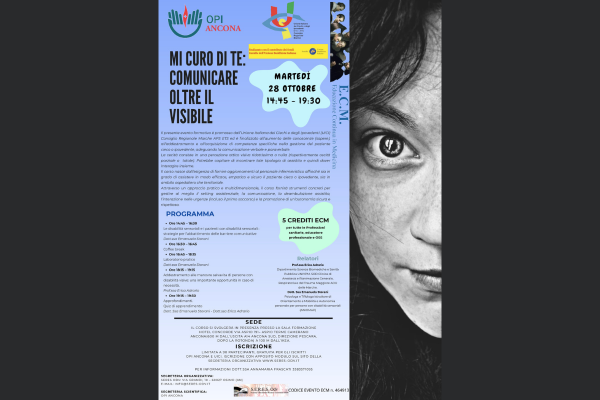 La locandina dell'evento: Su sfondo nero il viso a metà di una ragazza che fissa l'obiettivo. A sinistra, su sfondo celeste sfumato, i loghi degli organizzatori e le indicazioni della giornata