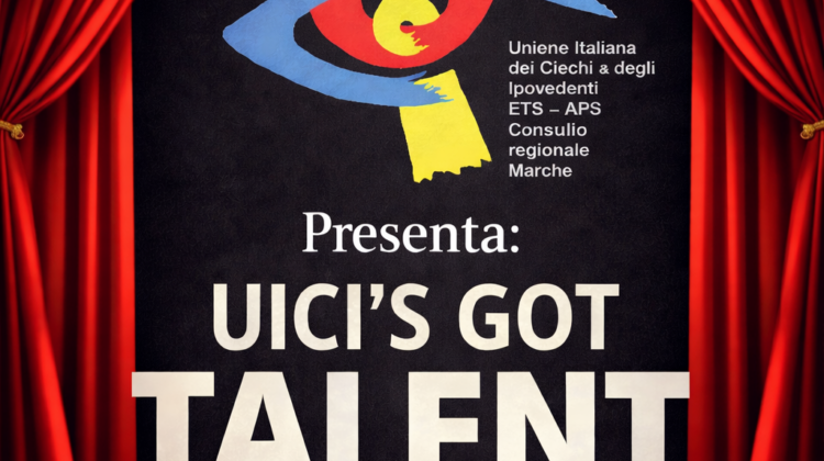 Sipario rosso che si apre. Dentro su sfondo nero: " UICI Marche presenta: UICI'S GOT TALENT "
