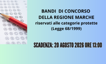 locandina bandi di concorso della Regione Marche per categorie protette scadenza 20 agosto 2026