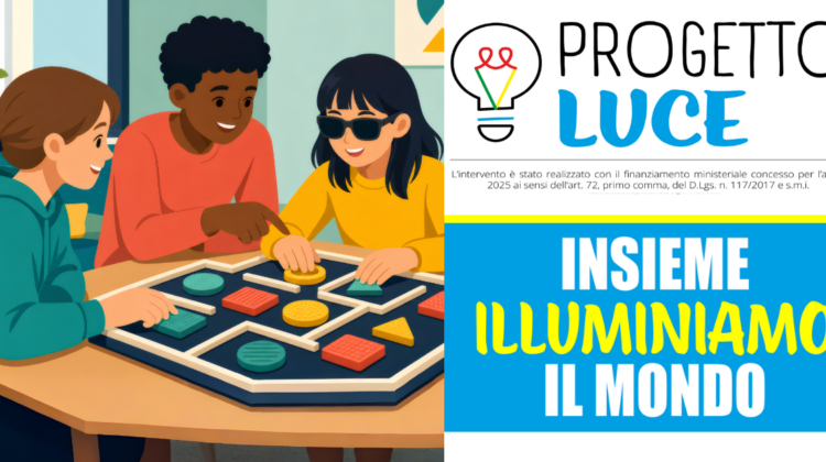 Locandina del Progetto Luce con la scritta INSIEME ILLUMINIAMO IL MONDO